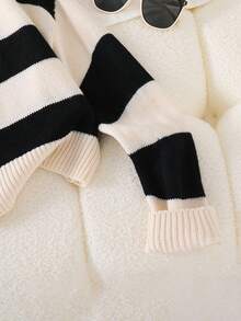 Sparklyn 1pc Women's Pullover Sweater, Fashionable V-Neck Classic Striped Color Block, Regular Thickness, Smooth Texture, Vibrant Colors, Versatile For Daily Wear, Suitable For Autumn/Winter White For Kid Clothes Preppy Clothes For Kids - Multicolor - View 3