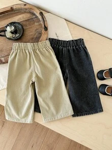 SHEIN LMoss Kids 2件套女婴卡其色和黑色宽松牛仔裤 - 彩色 - 查看 7