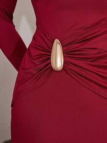 Modelyn Women's Elegant Solid Color Dress For Commuting - Burgundy - View 6