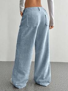 SHEIN Unity 2025 Autumn/Winter Retro Corduroy High-Quality Casual Wide-Leg Straight Pants, Blue Versatile