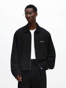 SUMWON Áo khoác Harrington Bomber nam dáng crop fit có khóa kéo phía trước và cổ bẻ, thích hợp mặc thường ngày - màu đen - Xem 6