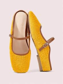 CUCCOO DOLLMOD Sepatu Flat Wanita Model Mule yang Manis, Imut, Berongga, dan Halus dengan Hiasan Pita. - Kuning - View 2