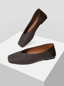 MOTF VINTAGE BALLET FLATS, FASHION COMFORTABLE ELEGANT SQUARE TOE -ON SHOES FOR WOMEN, SUITABLE FOR ALL SEASONS FOR CHRISTMAS - Coffee Brown - View 4