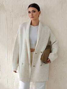 CLARA VERO Woman Soft Winter Heavy Cardigan With Double Button Detailed,Cardigans,Petite,Tall - Beige - View 1