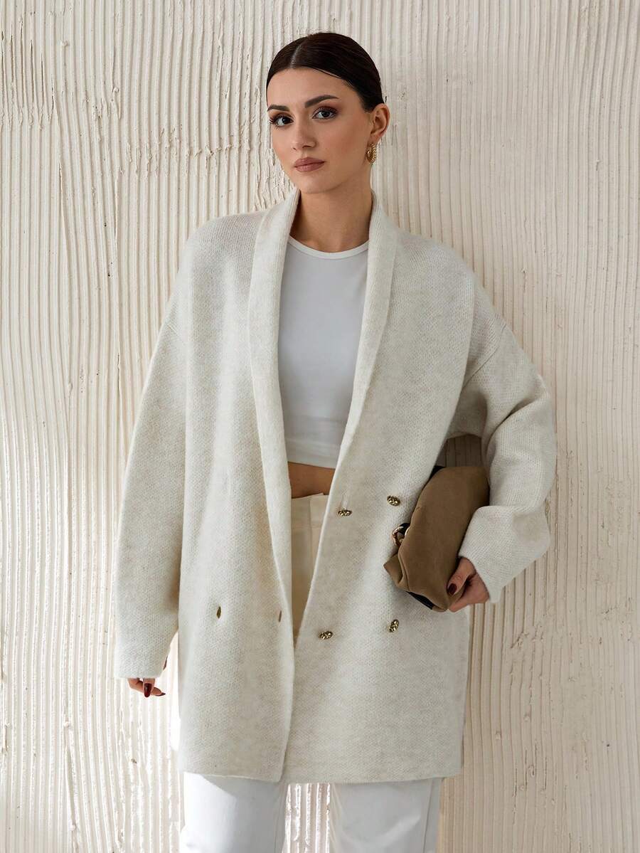 CLARA VERO Woman Soft Winter Heavy Cardigan With Double Button Detailed,Cardigans,Petite,Tall - Beige - View 1