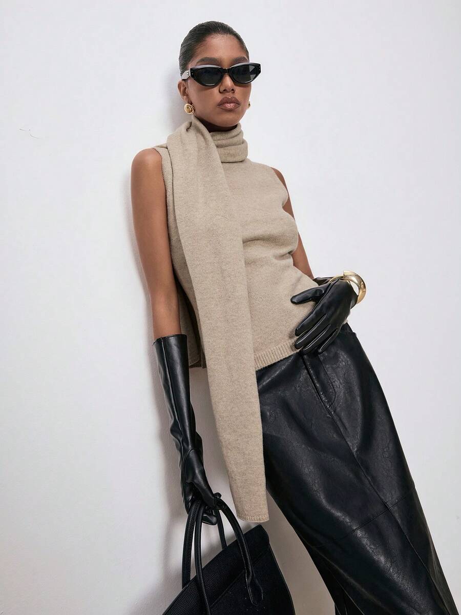 ATUI Studio Damen einfarbige minimalistische ärmelloser Strickweste, vielseitig tragbar im Herbst/Winter, modisches Zweiteiler Strick-Top, geeignet für Feiertage und den Alltag, Lässig Chic, Stadtfrauen