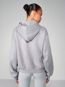 MISSGUIDED Áo hoodie có khóa kéo toàn thân vừa vặn thoải mái, có dây rút và túi ở giữa, tạo sự thoải mái khi mặc thường ngày - Xám - Xem 2