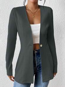 EMERY ROSE Women's Casual Textured Unlined Collarless Lightweight Long Sleeve Blazer