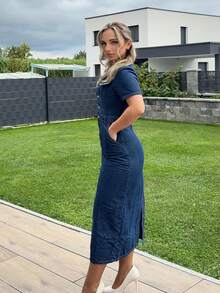 Jeta Ari Women's Spring/Summer Puff Sleeve Denim Dress - Blue - View 5