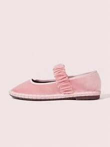 CUCCOO DOLLMOD Women's Elegant Velvet Mary Jane Flats, Shallow Pink, Comfortable & Stretchy - Baby Pink - View 2