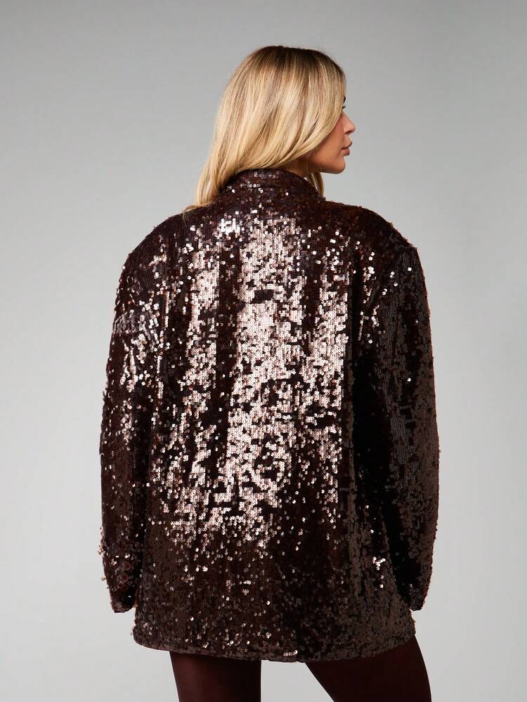 MISSGUIDED Sequined Oversized Blazer With Button Closure For Evening Party Special Occasions