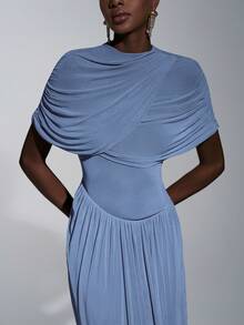 Elitara Elegant, Romantic, Sexy, Fashionable, Grayish Blue, Elastic Mesh Fabric, Ruffle Decor, Fishtail Hem, Trailing, Influencer, Festival, Vacation, Birthday Party, Wedding Event, Bridesmaid Dress