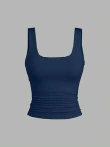 Sweetra 女式纯色方领褶皱休闲吊带背心 - 彩色 - 查看 7