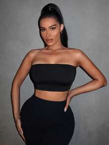 SHEIN SXY Summer;2 Packs Women's Stretch Strapless Casual Versatile Sexy Cropped Tops With Built-In Bra Pads