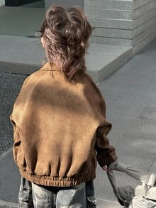 DAZY Young Boy Retro Casual Brown Jacket, Autumn