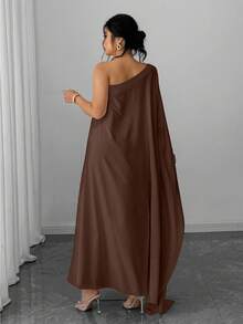 Elenzga Đầm tay cánh dơi cổ chéo đính nút trang trí cỡ lớn dành cho nữ - màu nâu - Xem 3