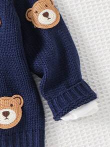 Cozy Pixies Baby Boy Cartoon Bear Pattern V-Neck Long Sleeve Cardigan Sweater