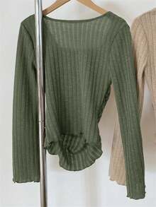 INAWLY Women's Casual Solid Color Square Neck Bell Sleeve T-Shirt, Autumn Fall Cloth For Women