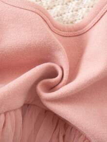 1-Pack Cute Baby Girl Casual And Elegant Grab Pink Hem Spliced Glitter Tulle Dress Suitable For Birthday Parties, Evening Parties, Performances, Weddings, Baptisms, Opening Ceremonies, Suitable For Daily Use, Suitable For Travel, Suitable For Autumn And Winter Dusty Pink Baby Dress Pink Dresses For Baby Girl Baby Girl Unicorn Dress Baby Girl Long Sleeve Dress Toddler Pink Tulle Dress Pink Dress Homecoming Dresses - Pink - View 3