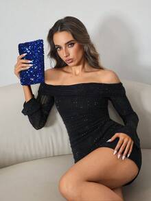 CUCCOO SZL 轻巧、商务休闲水钻装饰水桶包迷你抽绳设计、透明包时尚珍珠包晚宴包、晚餐包迷人、优雅、精致、安静的奢华水钻，适合派对女孩、女士、新娘，非常适合派对、晚宴/宴会圣诞派对礼服 - 寶藍色 - 查看 5