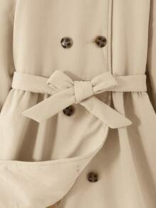 SHEIN Tween Girls Solid Simple Color Long Coat With Lapel, Suitable And Warm For Autumn Winter, Daily Wear, Casual Occasion, Back To School Girls Trench Coat Girls Winter Coat Kids Trench Coat Girls Coat