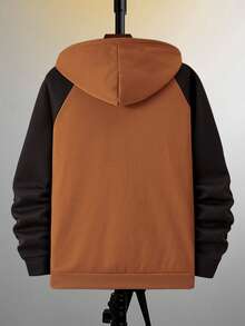 Manfinity Homme Men Letter Graphic Colourblock Drawstring Thermal Lined Hoodie Without Tee - Brown - View 2