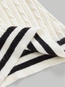 ROMWE Áo len dệt kim cổ chữ V dành cho nữ, áo dệt kim tay dài dáng ôm, họa tiết sọc nhiều màu, phong cách trẻ trung cho mùa thu - trắng - Xem 5