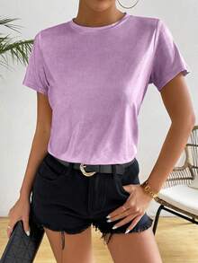 Franclia Camiseta elegante y encantadora de princesa sirena con cuello redondo y brillante - Morado - Ver 4