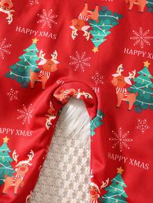 SHEIN 3件套新生儿男女通用圣诞针织卡通图案连帽连体衣，爸爸和我亲子装，婴儿冬季服装 - 彩色 - 查看 8