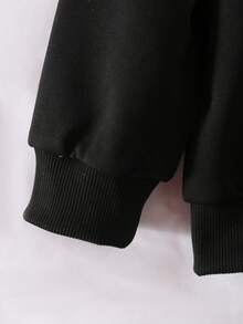 Girls Casual Fashion Daily School Style Round Neck Long Sleeve Loose 3D Pearl Sequin Bow Sweatshirt + High Waist Pleated Denim Mini Skirt 2Pcs Outfit, Back To School Clothes, All Season - Black - View 4