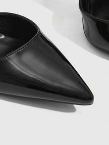 CUCCOO SZL 女士尖头高跟鞋，亮黑色材质，时尚性感夜店派对走秀踝带超高跟鞋 - 黑色 - 查看 6