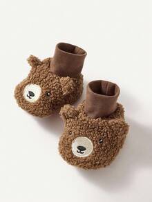 Cozy Pixies 1 Pair Of Baby Non-Slip Soft Bottom Embroidery Cute Bear Soft Velvet Foot Cover Socks Warm Outdoor Application - Brown - View 4