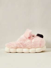 Cuccoo Cute Animal Print Fluffy Thick Sole Indoor Slippers For Women, Warm For Autumn/Winter, Pink