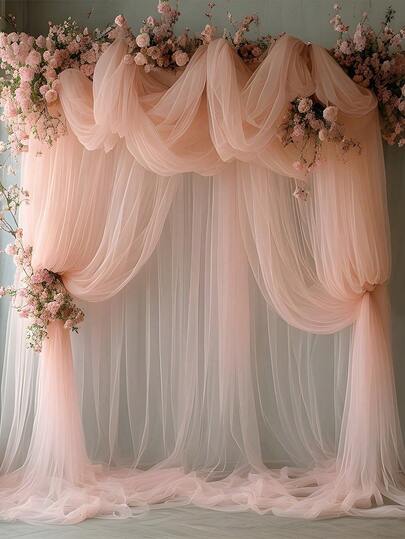 SHEIN Basic living 1 Piece, Light Pink Wedding Arch Curtain Decoration Gauze, Chiffon Fabric, Light Pink Tulle Chiffon Fabric Voile Suitable For Wedding, Proposal, Engagement And Background Decoration, Birthday Party Decoration, Curtain, Stage, Tent, Wedding Table And Chair Decoration, Wedding /Holiday Holiday Party Decorations, Christmas