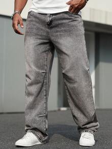 Manfinity Homme Quần jean nam màu xám đơn giản, thường ngày cỡ lớn - màu đen - Xem 4