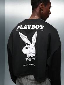 PLAYBOY X SUMWON 兔子标志设计短款运动衫长袖休闲街头服饰 - 黑色 - 查看 7