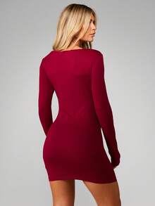MISSGUIDED Ruched Chest Long Sleeve Bodycon Mini Dress Fall Winter Evening Party Dress