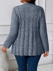 Plus Size Casual Versatile Commuter Cardigan, Autumn Winter - Blue and White - View 2