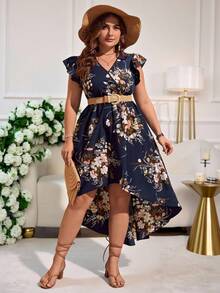 Reflora Vestido de verano sin cinturón con estampado floral, con volantes y bajo asimétrico - Multicolor - Ver 3