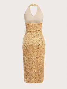 Maija Women's Sleeveless Sequin Dress With Halter Neck Christmas - Khaki - View 10