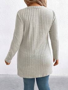 SHEIN T-shirt décontracté printemps pour femmes, grande taille, à manches longues, élégant, avec boutons décoratifs, pour la maison et l'usage quotidien - Beige - Voir 2