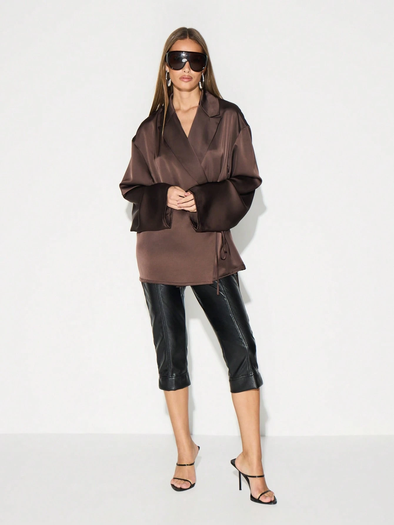 KIZN Brown Wrap Blouse With Tie Detail