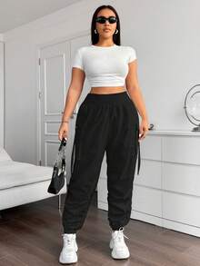 Vibekara 大码休闲纯色口袋褶皱工装裤