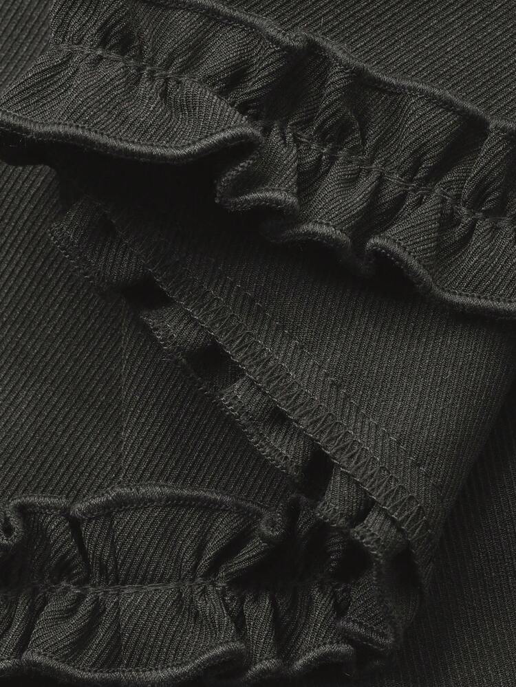 2pcs Women Solid Color Fitted Waist Flared Hem Spaghetti Strap Straight Skirt With Ruffle Hem Maxi Dress, Elegant Autumn/Winter Set