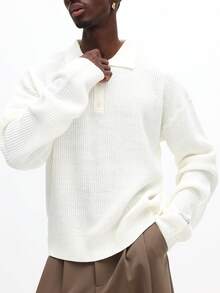 SUMWON Men Knit Polo Sweater Long Sleeve Button Front Regular Fit Ribbed Pullover Winter Fall Casual