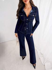 Elenzga Women's Denim Raglan Sleeve Cropped Jacket, Beige