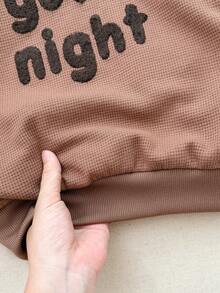 Blossori Young Boys French Elegant Letter Embroidered Crew Neck Long Sleeve Sweatshirt/Jogger Pants Set, Kids Sweat Set,Cozy Fall & Winter Styles - Brown - View 8