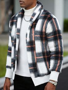 Manfinity Homme Men's Plaid Long Sleeve Fleece Cardigan Jacket, Autumn/Winter Men Knitted Button Up Men Sweater Jacket Men Shacket Fall Clothes For Men Plaid Jacket Men - Multicolor - View 5