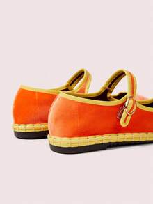 CUCCOO DOLLMOD 女士优雅天鹅绒经典舒适玛丽珍平底鞋，亮橙色 - 亮橙色 - 查看 7
