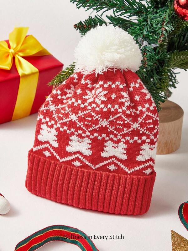 Cozy Pixies 1 peça de chapéu de malha de urso de floco de neve de Natal para bebês, adequado para crianças de 0 a 3 anos para usar ao ar livre, mantendo-o aquecido e macio